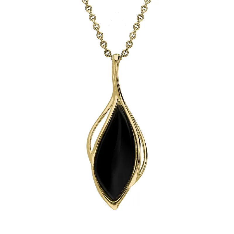 9ct Yellow Gold Whitby Jet Open Marquise Two Piece Set