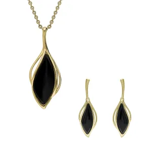 9ct Yellow Gold Whitby Jet Open Marquise Two Piece Set