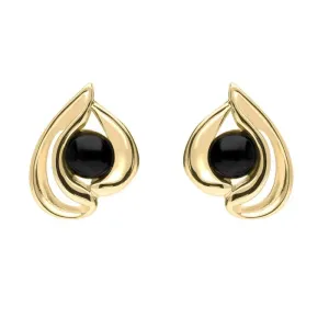 9ct Yellow Gold Whitby Jet Open Teardrop Stud Earrings