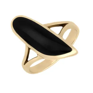 9ct Yellow Gold Whitby Jet Organic Abstract Oval Ring