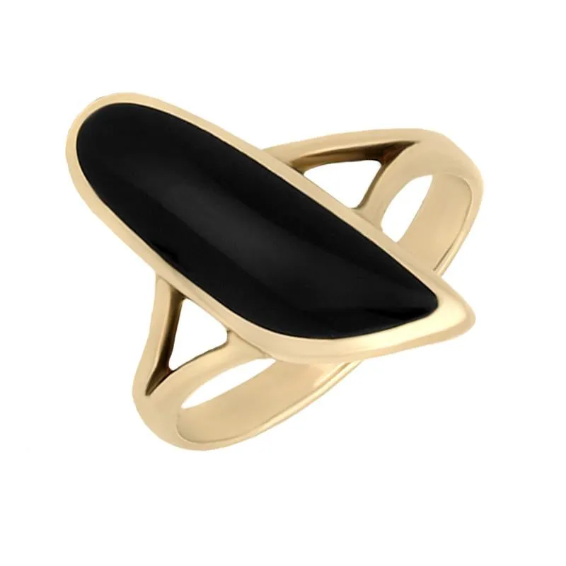 9ct Yellow Gold Whitby Jet Organic Abstract Oval Ring