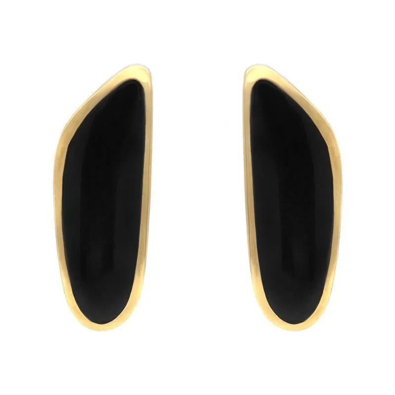 9ct Yellow Gold Whitby Jet Organic Abstract Oval Stud Earrings