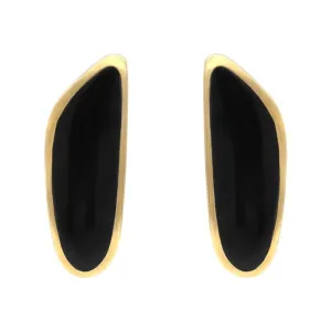9ct Yellow Gold Whitby Jet Organic Abstract Oval Stud Earrings