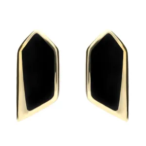 9ct Yellow Gold Whitby Jet Organic Abstract Pentagon Stud Earrings