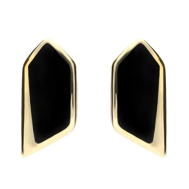 9ct Yellow Gold Whitby Jet Organic Abstract Pentagon Stud Earrings