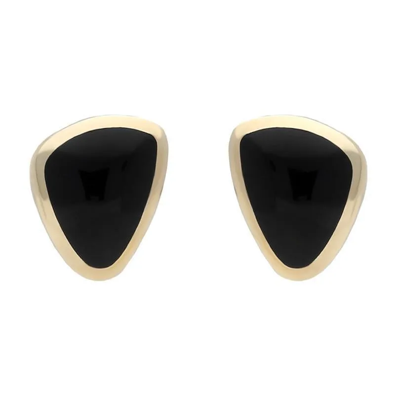 9ct Yellow Gold Whitby Jet Organic Abstract Triangle Stud Earrings