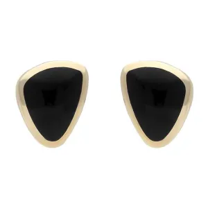 9ct Yellow Gold Whitby Jet Organic Abstract Triangle Stud Earrings