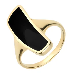 9ct Yellow Gold Whitby Jet Organic Curved Oblong Ring