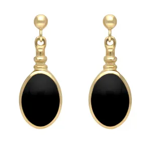 9ct Yellow Gold Whitby Jet Oval Bottletop Drop Earrings