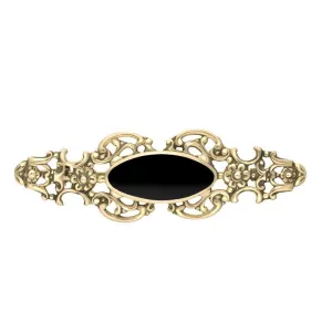 9ct Yellow Gold Whitby Jet Oval Fancy Brooch