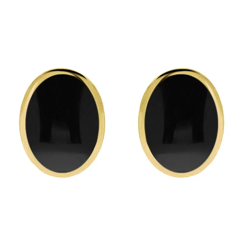 9ct Yellow Gold Whitby Jet Oval Flat Omega Stud Earrings