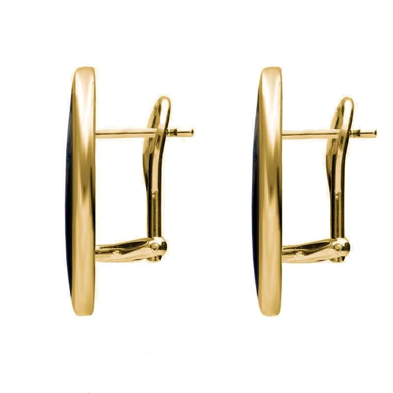 9ct Yellow Gold Whitby Jet Oval Flat Omega Stud Earrings