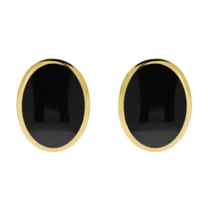 9ct Yellow Gold Whitby Jet Oval Flat Omega Stud Earrings