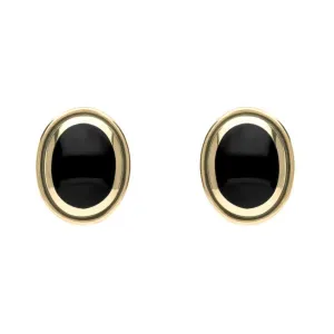 9ct Yellow Gold Whitby Jet Oval Framed Edge Stud Earrings