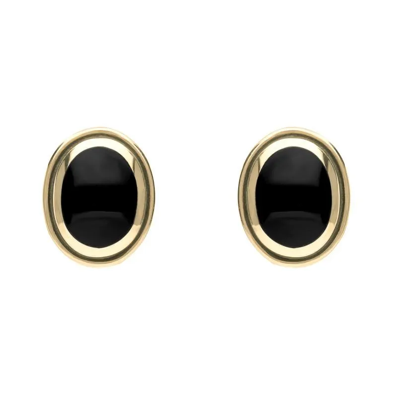 9ct Yellow Gold Whitby Jet Oval Framed Edge Stud Earrings