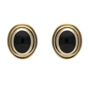 9ct Yellow Gold Whitby Jet Oval Ribbed Edge Stud Earrings