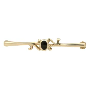 9ct Yellow Gold Whitby Jet Oval Scroll Leaf Brooch