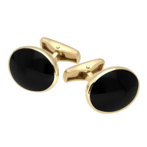 9ct Yellow Gold Whitby Jet Oval Shape Cufflinks