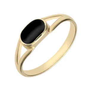 9ct Yellow Gold Whitby Jet Oval Split Shank Ring