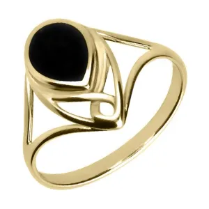 9ct Yellow Gold Whitby Jet Pear Shaped Celtic Ring