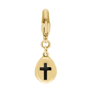 9ct Yellow Gold Whitby Jet Pear Shaped Cross Clip Charm