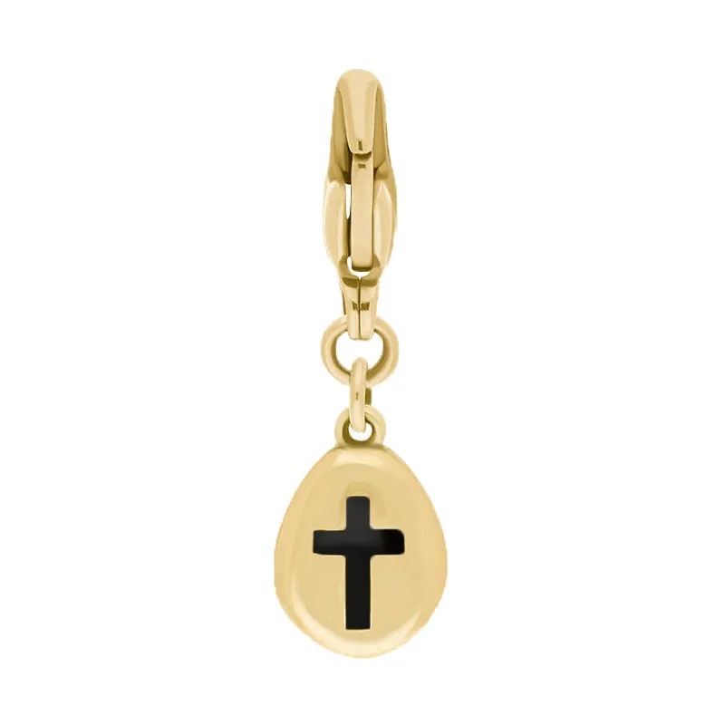 9ct Yellow Gold Whitby Jet Pear Shaped Cross Clip Charm