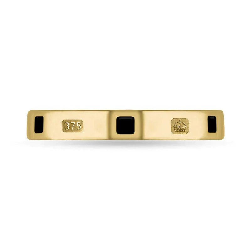 9ct Yellow Gold Whitby Jet Queen's Jubilee Hallmark Princess Cut 3mm Ring D
