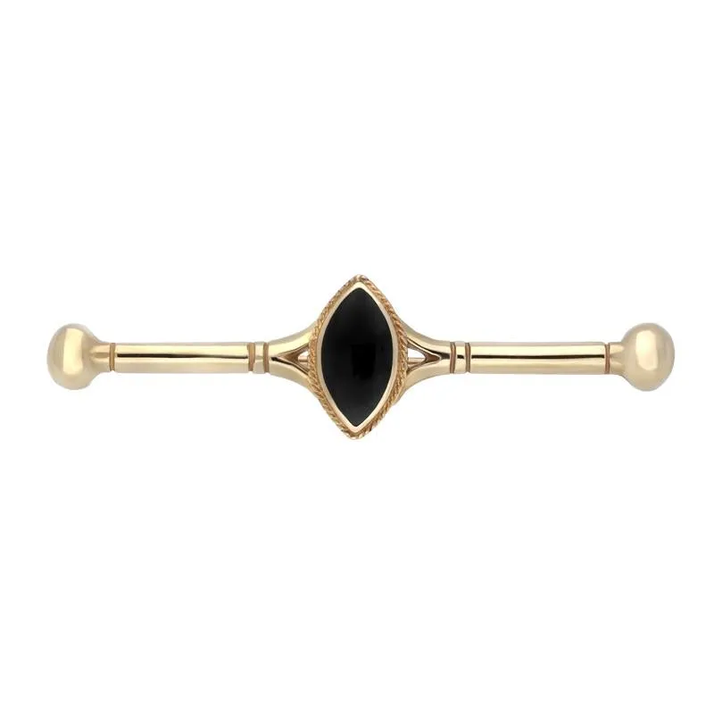 9ct Yellow Gold Whitby Jet Rope Edge Bar Brooch