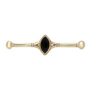 9ct Yellow Gold Whitby Jet Rope Edge Bar Brooch