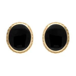 9ct Yellow Gold Whitby Jet Rope Edge Oval Stud Earrings