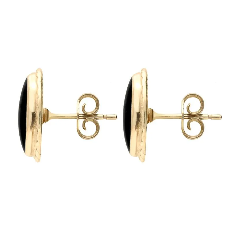9ct Yellow Gold Whitby Jet Rope Edge Oval Stud Earrings