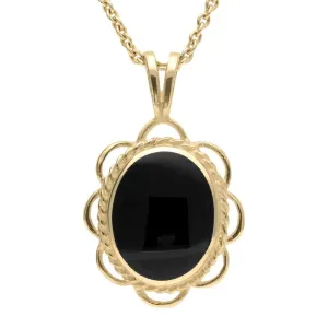 9ct Yellow Gold Whitby Jet Rope Edged Oval Frill Necklace