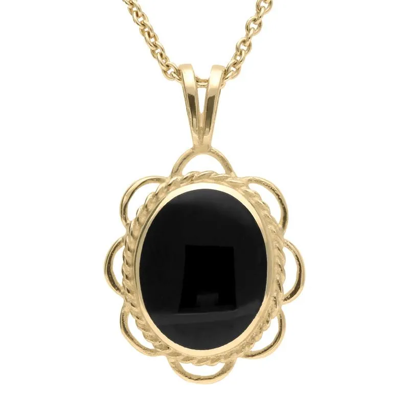 9ct Yellow Gold Whitby Jet Rope Edged Oval Frill Necklace