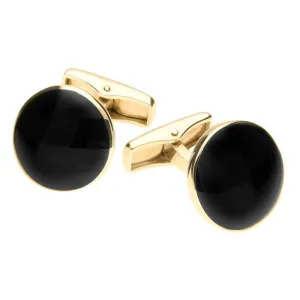9ct Yellow Gold Whitby Jet Round Cufflinks