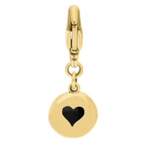 9ct Yellow Gold Whitby Jet Round Shaped Heart Clip Charm