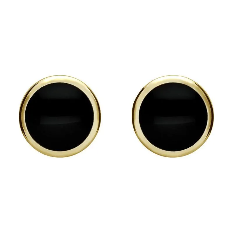 9ct Yellow Gold Whitby Jet Round Stud Earrings