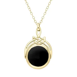 9ct Yellow Gold Whitby Jet Round Swivel Fob Necklace