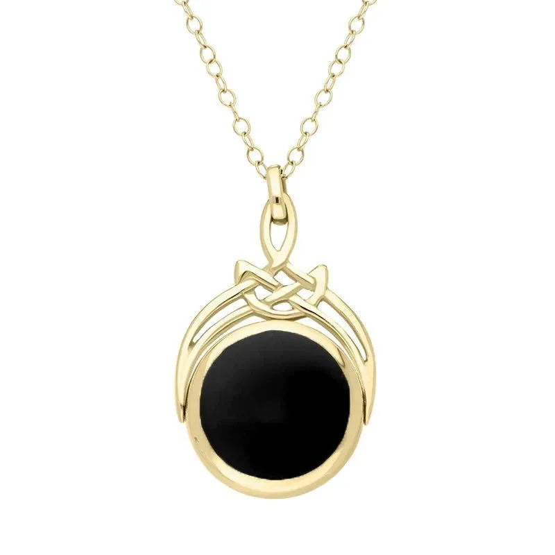 9ct Yellow Gold Whitby Jet Round Swivel Fob Necklace