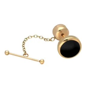 9ct Yellow Gold Whitby Jet Round Tie Pin