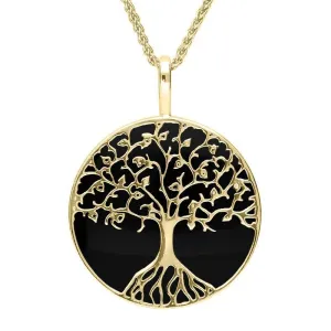 9ct Yellow Gold Whitby Jet Round Tree Of Life Necklace