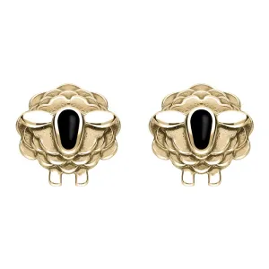 9ct Yellow Gold Whitby Jet Sheep Stud Earrings
