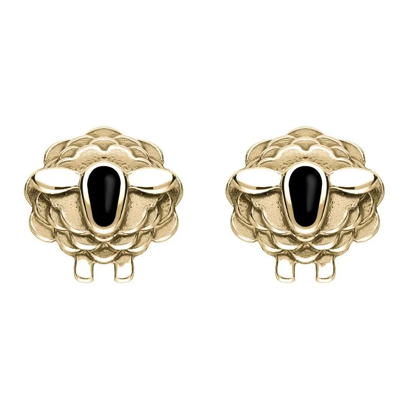 9ct Yellow Gold Whitby Jet Sheep Stud Earrings