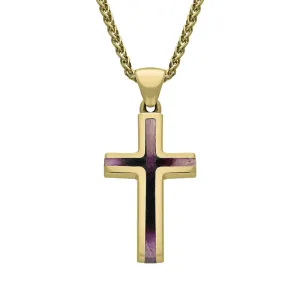 9ct Yellow Gold Whitby Jet Slim Cross Medium Necklace D