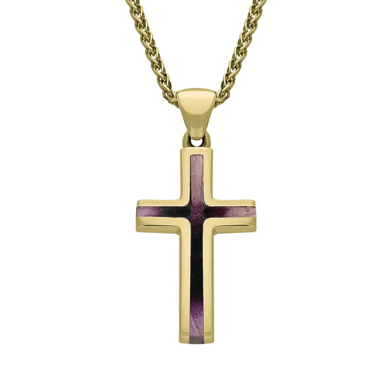 9ct Yellow Gold Whitby Jet Slim Cross Medium Necklace D