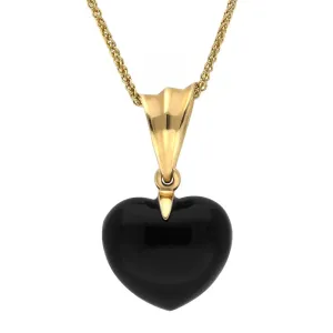 9ct Yellow Gold Whitby Jet Small Carved Heart Wavy Bail Necklace D