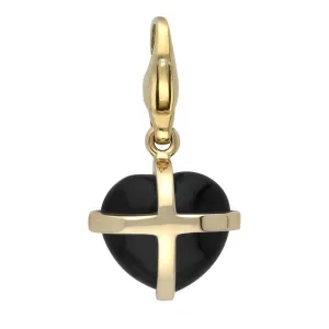 9ct Yellow Gold Whitby Jet Small Cross Heart Charm