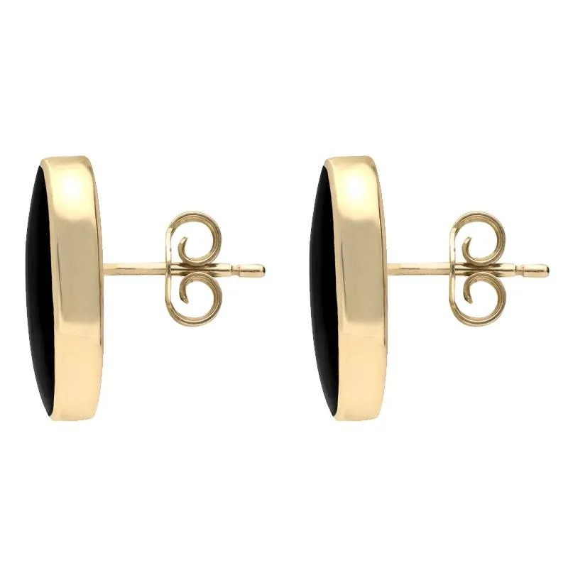 9ct Yellow Gold Whitby Jet Small Long Oval Stud Earrings
