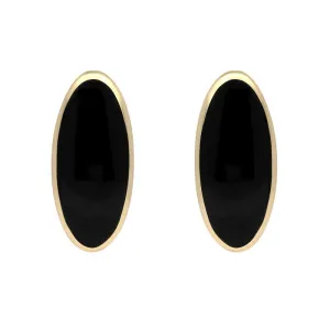 9ct Yellow Gold Whitby Jet Small Long Oval Stud Earrings