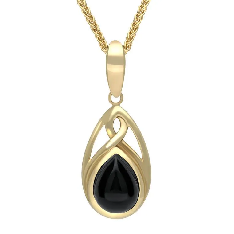 9ct Yellow Gold Whitby Jet Small Pear Twist Celtic Necklace
