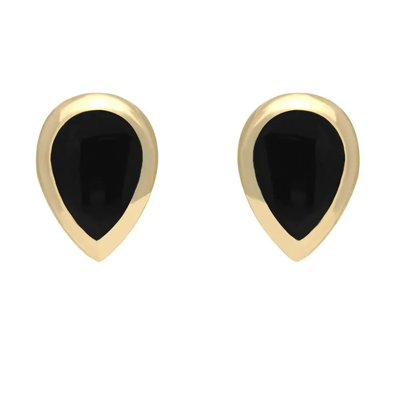 9ct Yellow Gold Whitby Jet Small Teardrop Stud Earrings